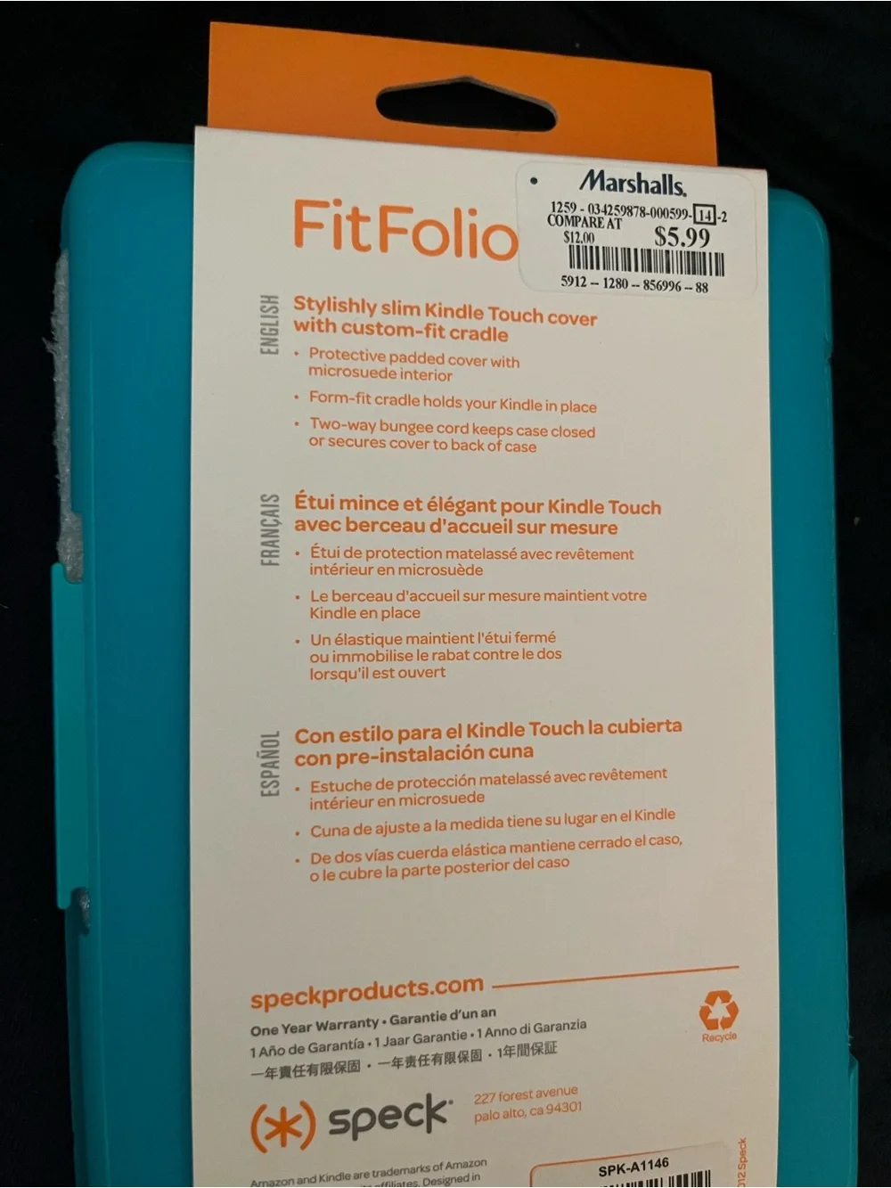 Speck FitFolio Kindle Touch Case - Teal